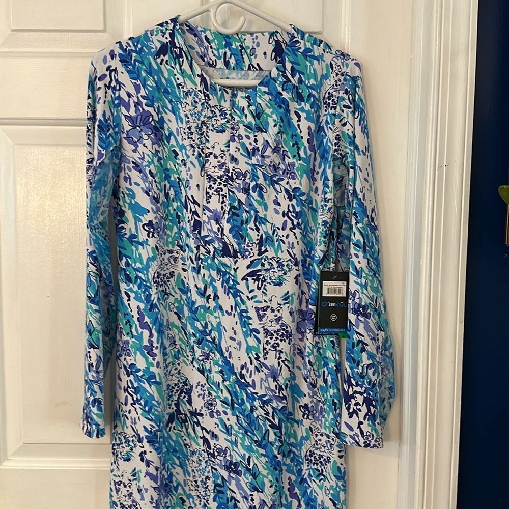 NWT IBKUL UPF 50+ Golf Dress Long Sleeve Zip-Crew Neck Cat Cay Navy Seafrom Sz.M - Picture 3 of 8